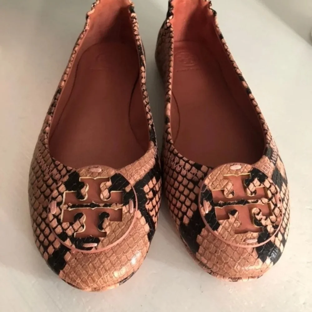 NEW! TORY BURCH MINNIE TRAVEL SNAKE PRINT BALLET FLATS